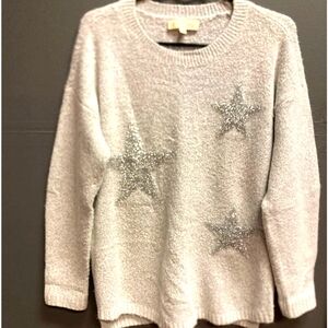 Philosophy Women's Grey Sweater with Silver Stars Applique Size L